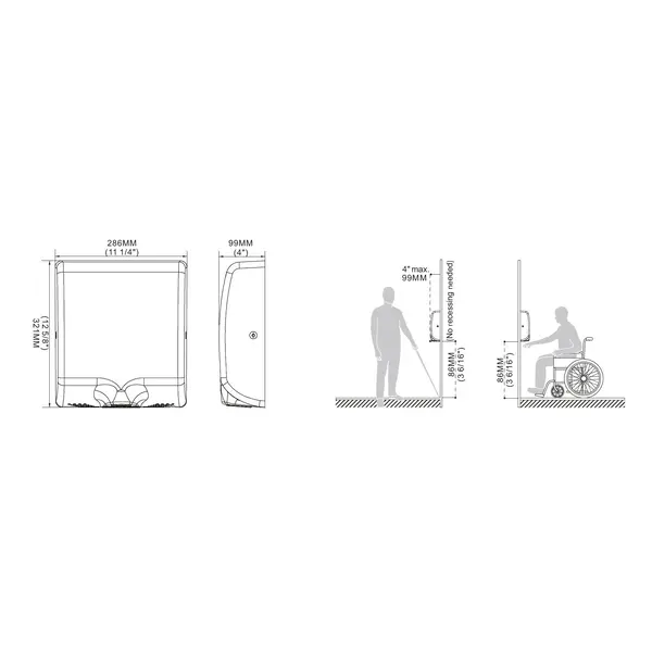 Handendroger | RVS | Automatisch | Droogtijd 12s | HEPA-Filter | 1kW (230V) | 286x99x312(h)mm