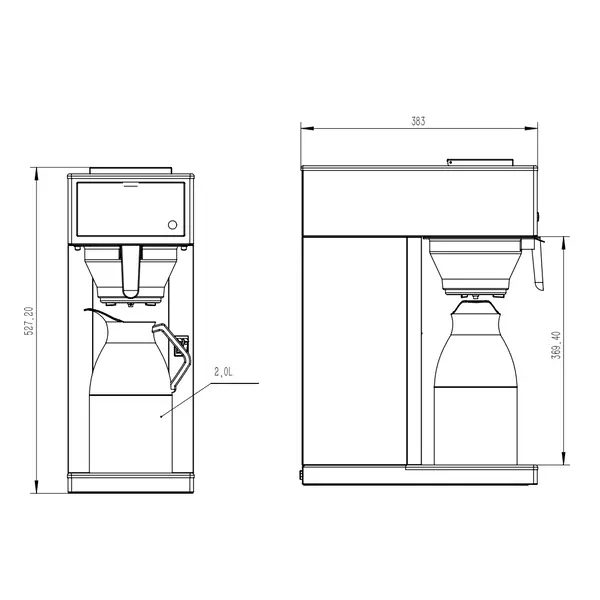Koffiezetapparaat | RVS | Enkel | 1.8L | Incl. RVS Thermoskan | 1.9kW (230V) | 205x405x527(h)mm