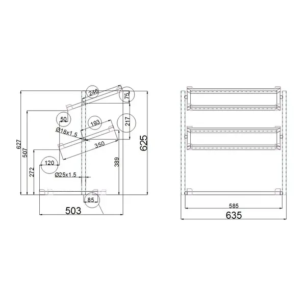 Broodmanden Etagere | 3 Niveaus | 2x 1/1 GN (H 115mm) + 1x 1/1 GN (H 165mm) | 620x335x760(h)mm