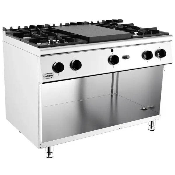 Fornuis/Doorkookplaat | BASE 700 | Gas | 4 Branders (4x 6.5kW) + Plaat (6.5kW) | Onderstel (Open) | 1200x700x900(h)mm