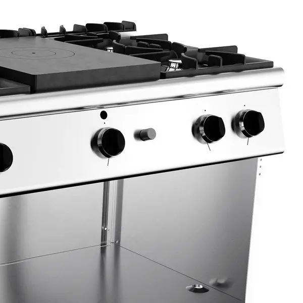 Fornuis/Doorkookplaat | BASE 700 | Gas | 4 Branders (4x 6.5kW) + Plaat (6.5kW) | Onderstel (Open) | 1200x700x900(h)mm