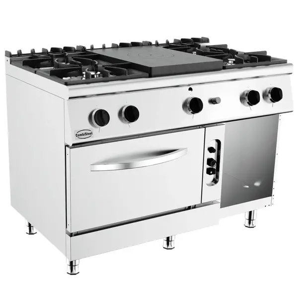 Fornuis/Doorkookplaat + Heteluchtoven | BASE 700 | Gas | 4 Branders (4x 6.5kW) + Plaat (6.5kW) + Oven (6kW) | Neutraal Vak | 1200x700x900(h)mm