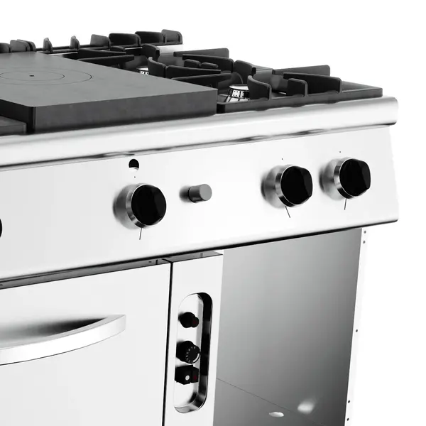 Fornuis/Doorkookplaat + Heteluchtoven | BASE 700 | Gas | 4 Branders (4x 6.5kW) + Plaat (6.5kW) + Oven (6kW) | Neutraal Vak | 1200x700x900(h)mm