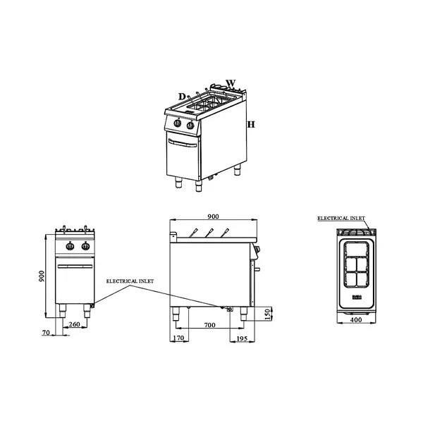 Pastakoker | BASE 900 | Elektrisch | 24L | 0°C/100°C | 9kW (400V) | Vulkraan + Aftapkraan | 400x900x900(h)mm