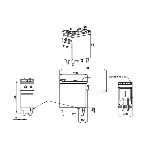 Friteuse | BASE 900 | Elektrisch | 22L | 18kW (400V) | Aftapkraan | 400x900x900(h)mm