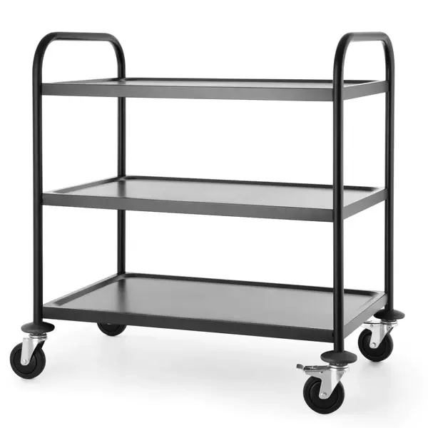 Serveerwagen | RVS (Zwart) | 3 Niveaus (830x510) | Wielen (Geremd) | 905x585x945(h)mm