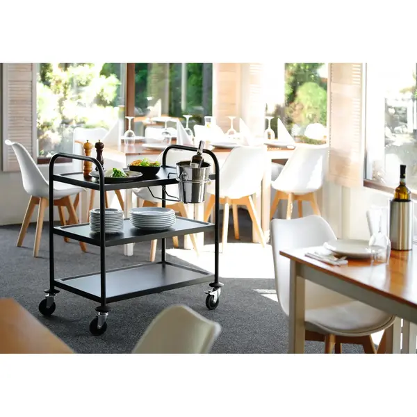 Serveerwagen | RVS (Zwart) | 3 Niveaus (830x510) | Wielen (Geremd) | 905x585x945(h)mm