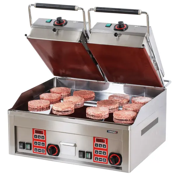 Bakplaat/Contactgrill | CLAM | Dubbel | Glad Oppervlak 650x480 (Verchroomd) | 50°C/300°C | 12kW (2x 230V + 400V) | Timer + Programmering | 660x660x400(h)mm
