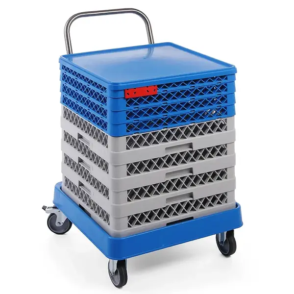 Vaatwaskorvenwagen | Kunststof | Korven 500x500 | Wielen (Geremd) + Duwbeugel | 575x545x210/920(h)mm