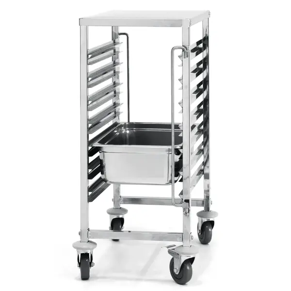 Regaalwagen | RVS | 7 Etages (1/1 GN) + Bovenblad | Wielen (Geremd) | 445x615x945(h)mm