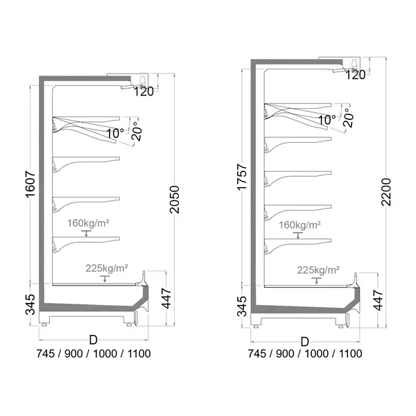 Wandkoeling | TAIGA | Externe Koelunit (Exclusief) | Open/Deuren | Div. Kleuren/Opties | 5/6 Niveaus | Koppelbaar | Diepte 900mm | Div. Breedten/Hoogten