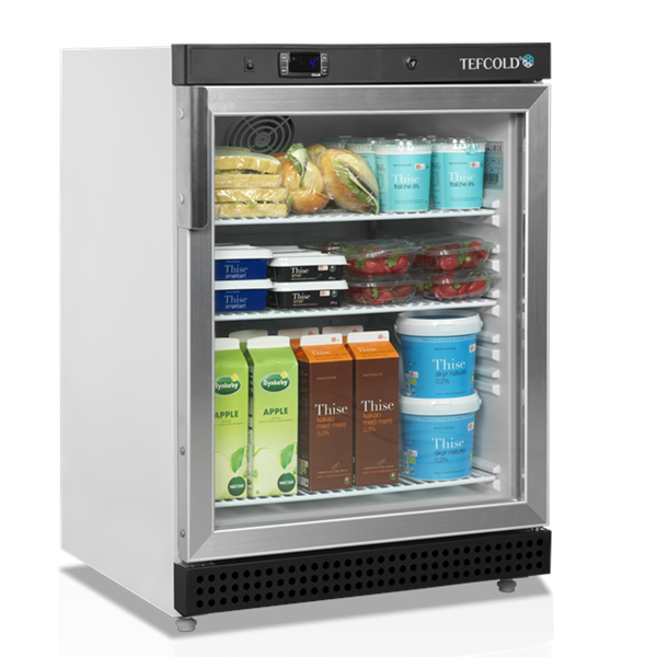 Koelkast | SERIE U | 130L | Wit/Zwart | +2°C/+10°C | Statisch + Ventilator | Wielen | 600x585x855(h)mm