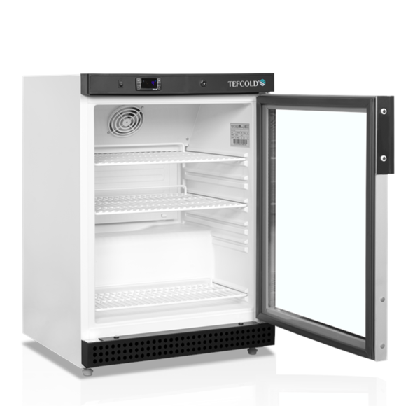 Koelkast | SERIE U | 130L | Wit/Zwart | +2°C/+10°C | Statisch + Ventilator | Wielen | 600x585x855(h)mm