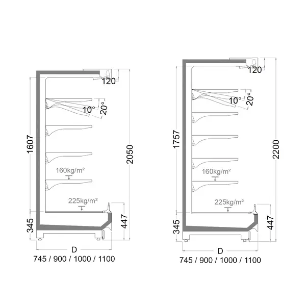 Drankenwandkoeling | SPONSA | Externe Koelunit (Exclusief) | Draai-/Schuifdeuren | Div. Kleuren/Opties | 5/6 Niveaus | Koppelbaar | Diepte 745mm | Div. Breedten/Hoogten