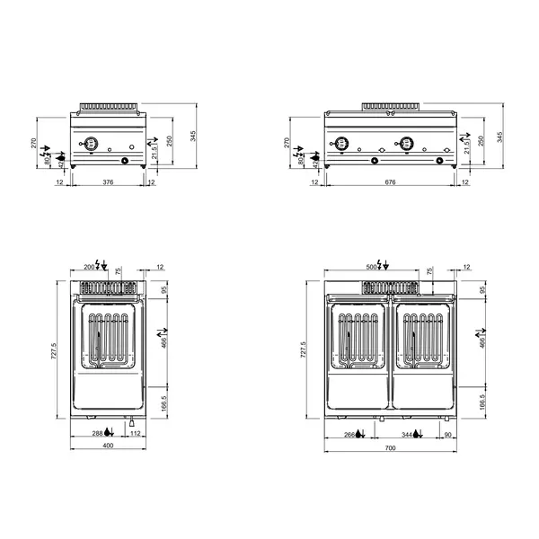 Friteuse | MAGISTRA 700 | Elektrisch | 12+12L | 100°C/200°C | 18kW (400V) | Aftapkranen | 700x714x250(h)mm