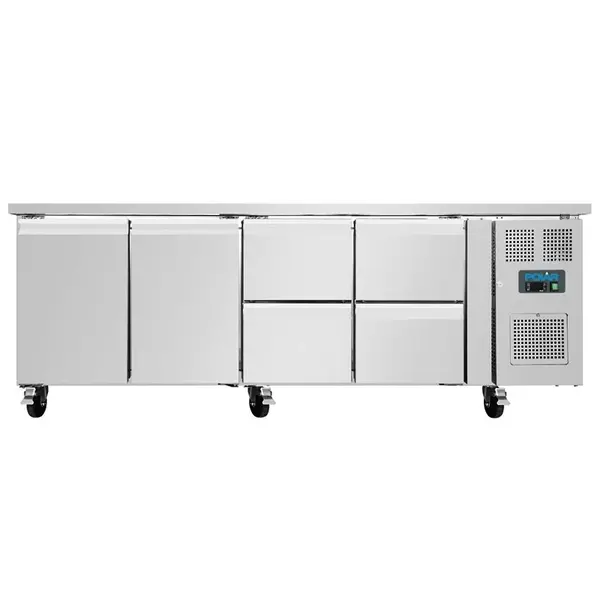 Koelwerkbank | U-SERIE | 476L | 2 Deuren + 4 Laden (1/1 GN) | -2°C/+8°C | Geforceerd | Wielen (Geremd) | 2230x700x860(h)mm