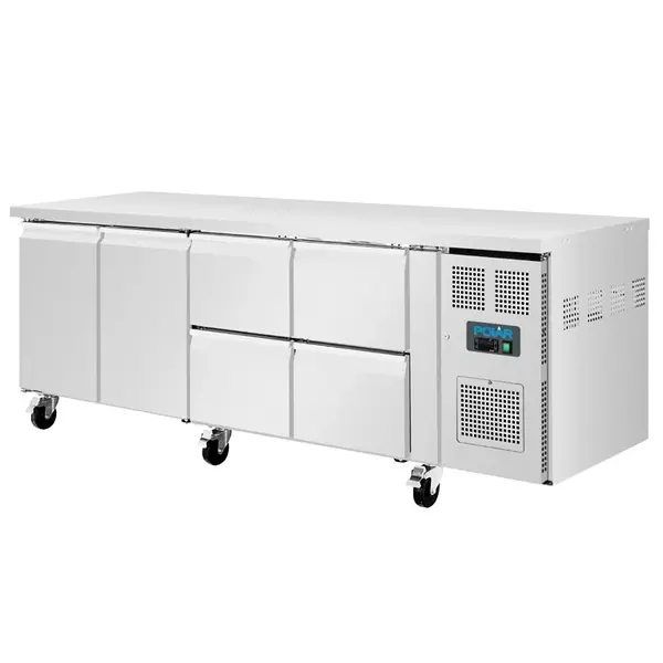 Koelwerkbank | U-SERIE | 476L | 2 Deuren + 4 Laden (1/1 GN) | -2°C/+8°C | Geforceerd | Wielen (Geremd) | 2230x700x860(h)mm