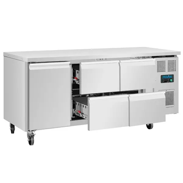 Koelwerkbank | U-SERIE | 358L | 1 Deur + 4 Laden (1/1 GN) | -2°C/+8°C | Geforceerd | Wielen (Geremd) | 1795x700x860(h)mm