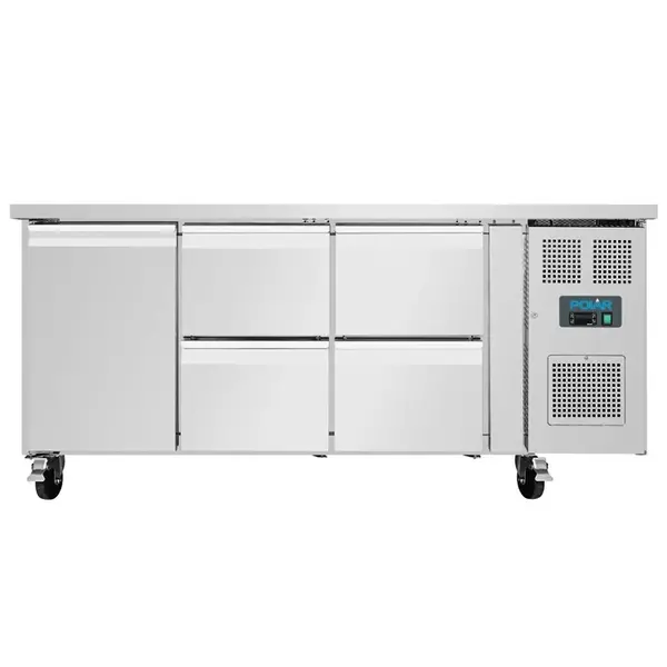 Koelwerkbank | U-SERIE | 358L | 1 Deur + 4 Laden (1/1 GN) | -2°C/+8°C | Geforceerd | Wielen (Geremd) | 1795x700x860(h)mm