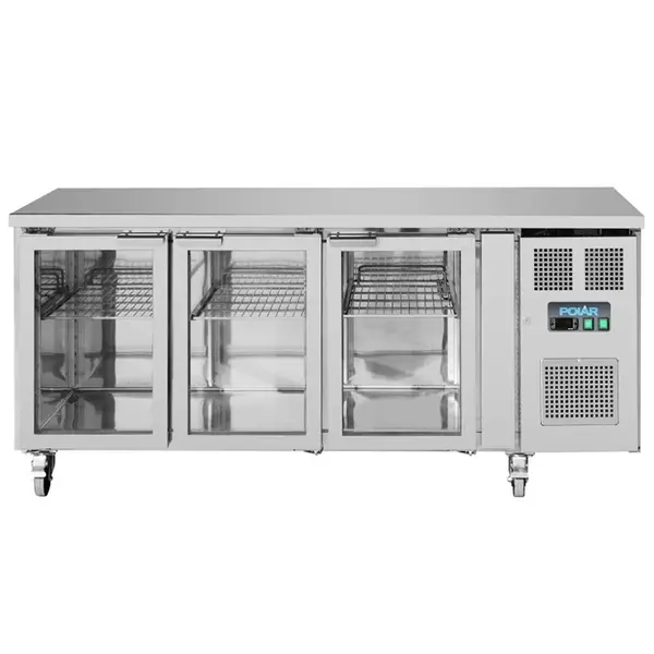 Koelwerkbank | U-SERIE | 358L | 3 Glasdeuren (1/1 GN) | -1°C/+8°C | Geforceerd | Wielen (Geremd) | 1795x700x860(h)mm
