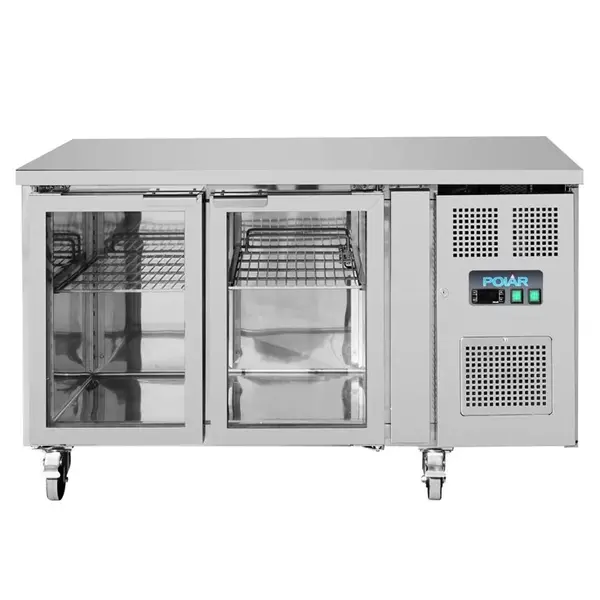 Koelwerkbank | U-SERIE | 205L | 2 Glasdeuren (1/1 GN) | -1°C/+8°C | Geforceerd | Wielen (Geremd) | 1360x700x860(h)mm