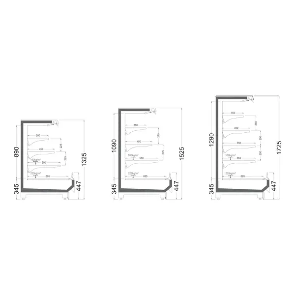 Wandkoeling | BRANTA PL | -1°C/+5°C | Geforceerd | Open/Schuifdeuren | Div. Kleuren/Opties | 3/4 Niveaus | Koppelbaar | Diepte 1000mm | Div. Breedten/Hoogten