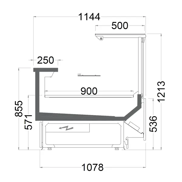 Koeltoonbank | MEROPS | Externe Koelunit (Exclusief) | Div. Kleuren/Opties | Kantelruit | Koppelbaar | Div. Breedten | Diepte 1144mm | Hoogte 1213mm