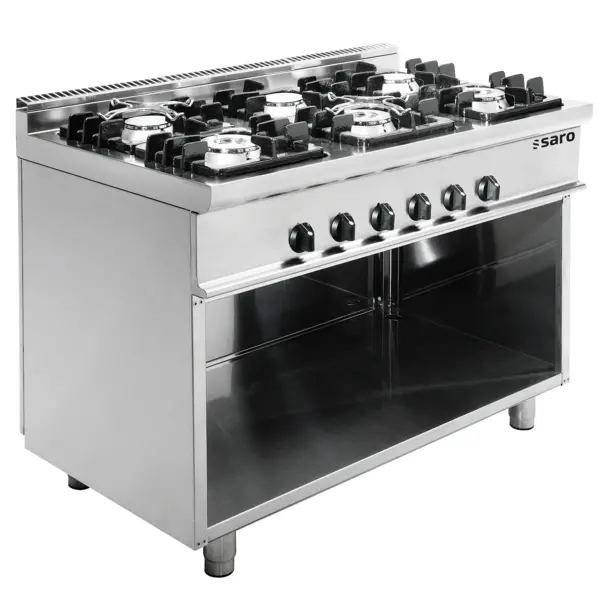 Fornuis | Gas | 6 Branders (3x 7.5kW + 3x 4.5kW) | Piëzo Ontsteking | Open Onderkast | 1200x700x850(h)mm