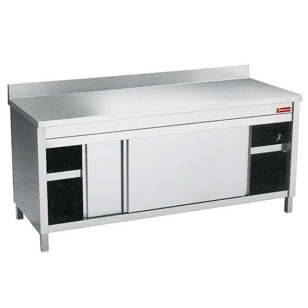 Werktafel | RVS | Schuifdeuren + Achteropstand | 700mm Diep | 880mm Hoog