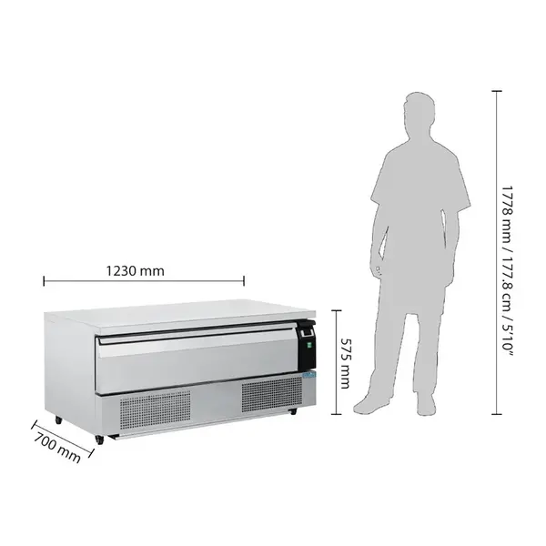 Koel-/Vrieswerkbank | U-SERIE | Laag Model | 116L | 1 Lade (3x 1/1 GN) | -10°C/-20°C & -2°C/+10°C | Geforceerd | Wielen (Geremd) | 1230x700x605(h)mm