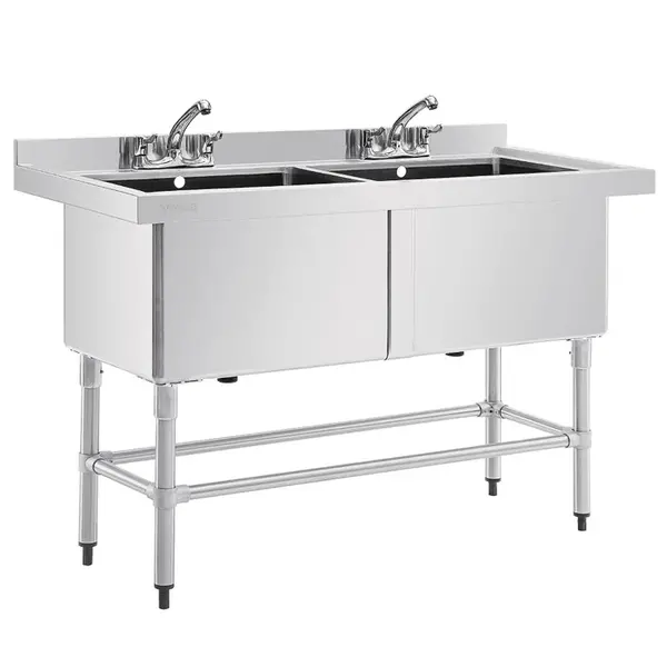 Spoeltafel | RVS | 2 Grote Spoelbakken | Achteropstand | Zelfmontage | 1410x600x900/960(h)mm