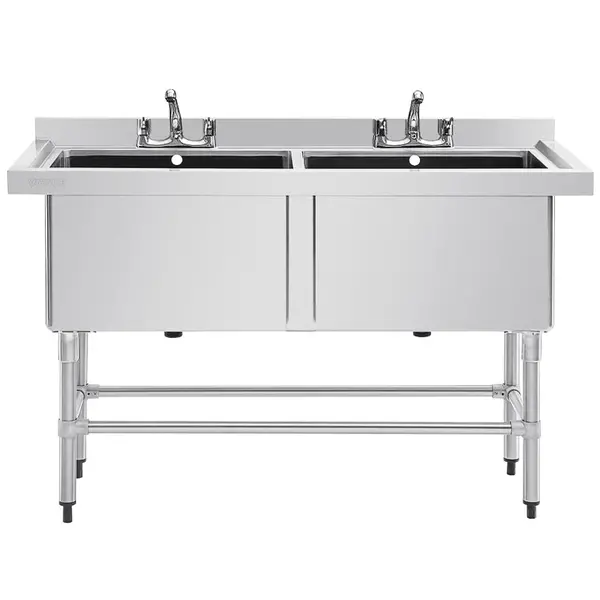 Spoeltafel | RVS | 2 Grote Spoelbakken | Achteropstand | Zelfmontage | 1410x600x900/960(h)mm