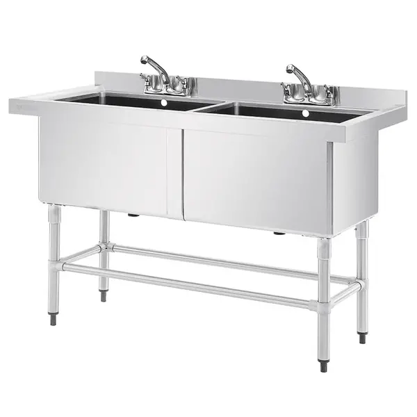 Spoeltafel | RVS | 2 Grote Spoelbakken | Achteropstand | Zelfmontage | 1410x600x900/960(h)mm
