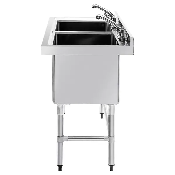 Spoeltafel | RVS | 2 Grote Spoelbakken | Achteropstand | Zelfmontage | 1410x600x900/960(h)mm