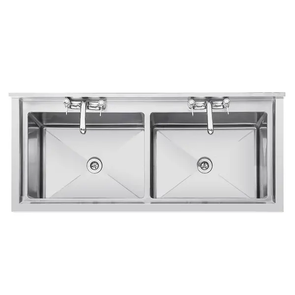 Spoeltafel | RVS | 2 Grote Spoelbakken | Achteropstand | Zelfmontage | 1410x600x900/960(h)mm
