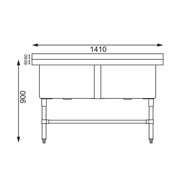 Spoeltafel | RVS | 2 Grote Spoelbakken | Achteropstand | Zelfmontage | 1410x600x900/960(h)mm