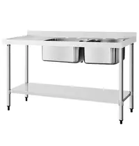 Vogue Spoeltafel | RVS | 2 Spoelbakken (Rechts) + Afdruipvlak | Bodemschap | Achteropstand | Incl. Standpijp | Zelfmontage | 1800x600x900/960(h)mm 
