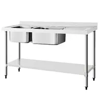 Vogue Spoeltafel | RVS | 2 Spoelbakken (Links) | Afdruipvlak | Bodemschap | Achteropstand | Incl. Standpijp | Zelfmontage | 1500x600x900/960(h)mm 