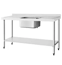 Vogue Spoeltafel | RVS | 1 Spoelbak (Midden) | Afdruipvlakken | Bodemschap | Achteropstand | Incl. Standpijp | Zelfmontage | 1500x600x900/960(h)mm 