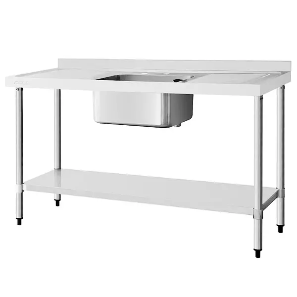 Spoeltafel | RVS | 1 Spoelbak (Midden) | Afdruipvlakken | Bodemschap | Achteropstand | Incl. Standpijp | Zelfmontage | 1500x600x900/960(h)mm