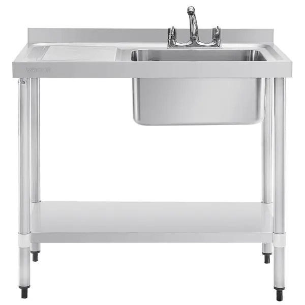 Spoeltafel | RVS | 1 Spoelbak (Rechts) | Afdruipvlak | Bodemschap | Achteropstand | Incl. Standpijp | Zelfmontage | 1200x600x900/960(h)mm