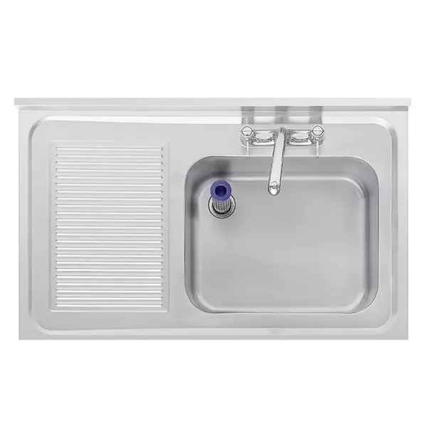 Spoeltafel | RVS | 1 Spoelbak (Rechts) | Afdruipvlak | Bodemschap | Achteropstand | Incl. Standpijp | Zelfmontage | 1200x600x900/960(h)mm