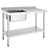 Vogue Spoeltafel | RVS | 1 Spoelbak (Links) | Afdruipvlak | Bodemschap | Achteropstand | Incl. Standpijp | Zelfmontage | 1200x600x900/960(h)mm 