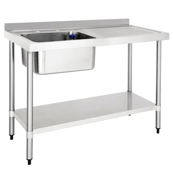 Spoeltafel | RVS | 1 Spoelbak (Links) | Afdruipvlak | Bodemschap | Achteropstand | Incl. Standpijp | Zelfmontage | 1200x600x900/960(h)mm