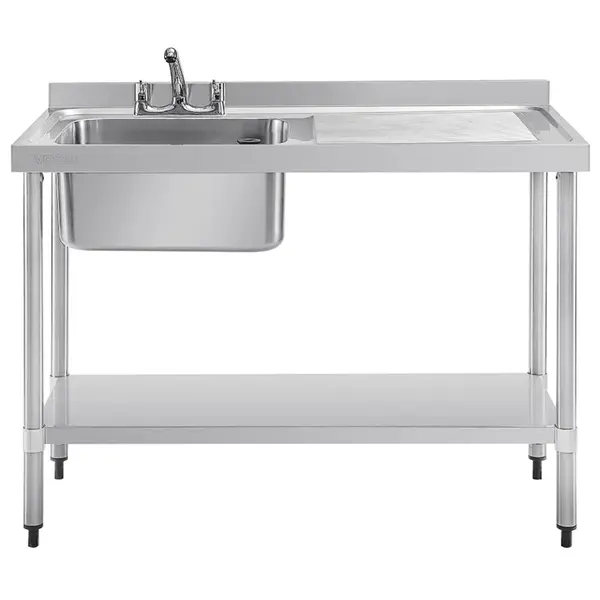 Spoeltafel | RVS | 1 Spoelbak (Links) | Afdruipvlak | Bodemschap | Achteropstand | Incl. Standpijp | Zelfmontage | 1200x600x900/960(h)mm