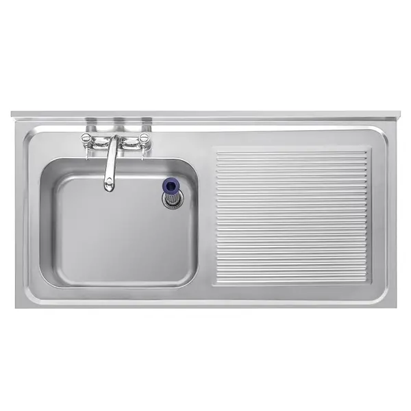 Spoeltafel | RVS | 1 Spoelbak (Links) | Afdruipvlak | Bodemschap | Achteropstand | Incl. Standpijp | Zelfmontage | 1200x600x900/960(h)mm