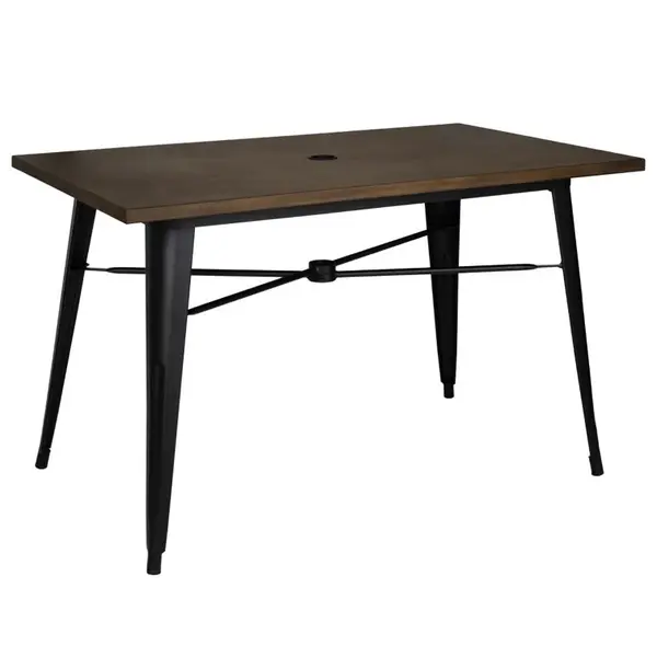 Tafel | Aluminium | Houtlook | In-/Outdoor | Parasolgat | 1200x760x748(h)mm