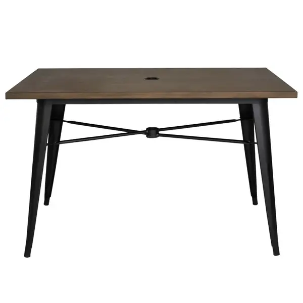 Tafel | Aluminium | Houtlook | In-/Outdoor | Parasolgat | 1200x760x748(h)mm