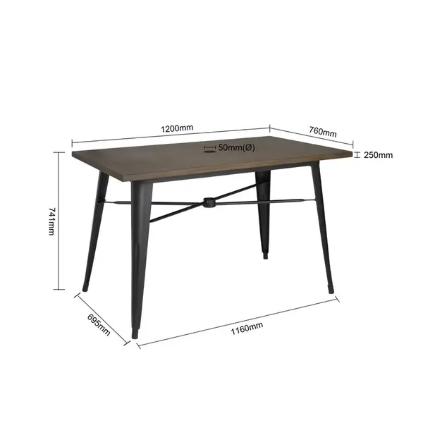 Tafel | Aluminium | Houtlook | In-/Outdoor | Parasolgat | 1200x760x748(h)mm