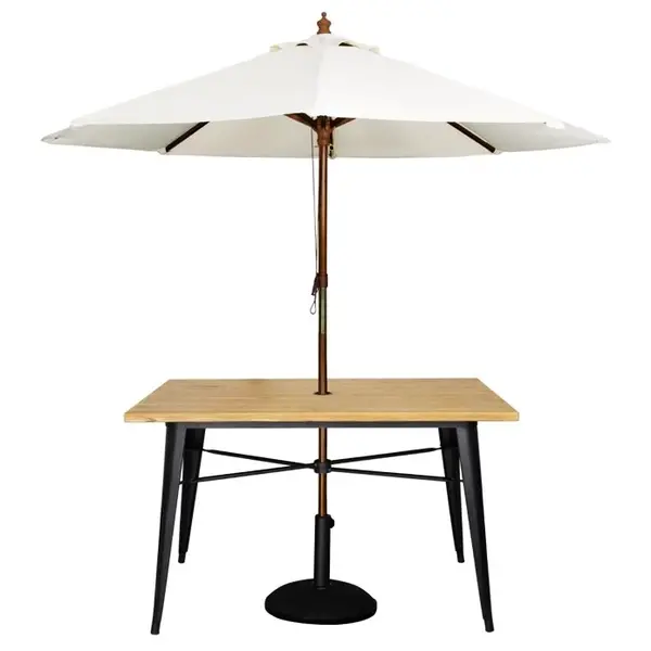 Tafel | Aluminium | Houtlook | In-/Outdoor | Parasolgat | 1200x760x748(h)mm